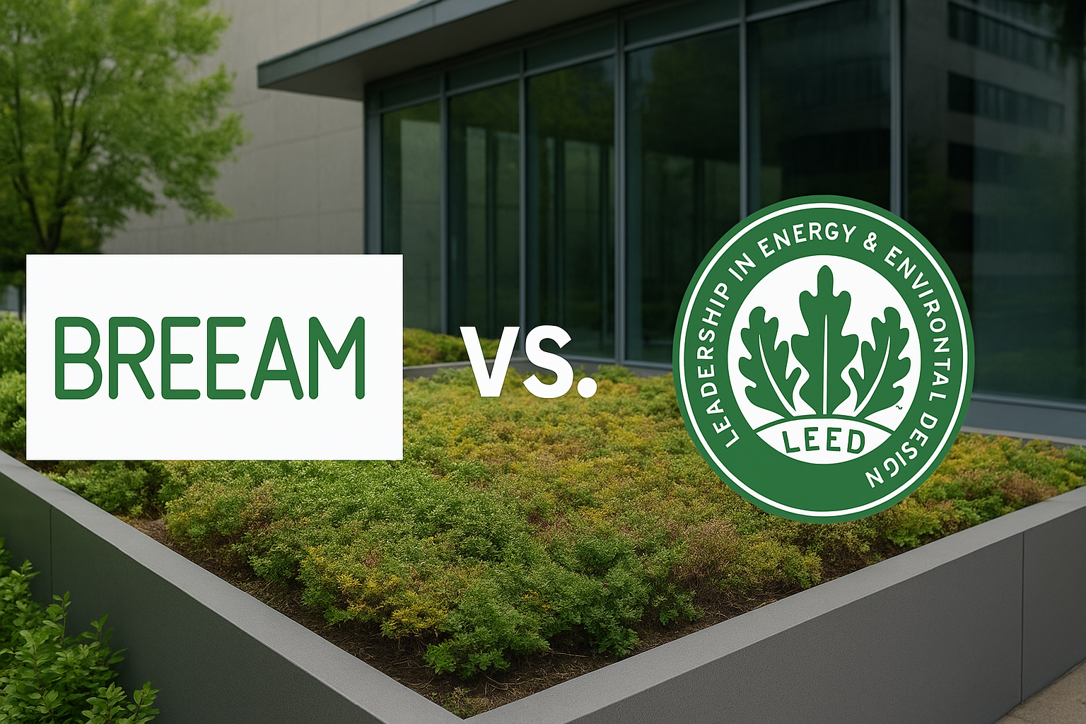 Infographic comparing BREEAM and LEED certification frameworks in the UK.