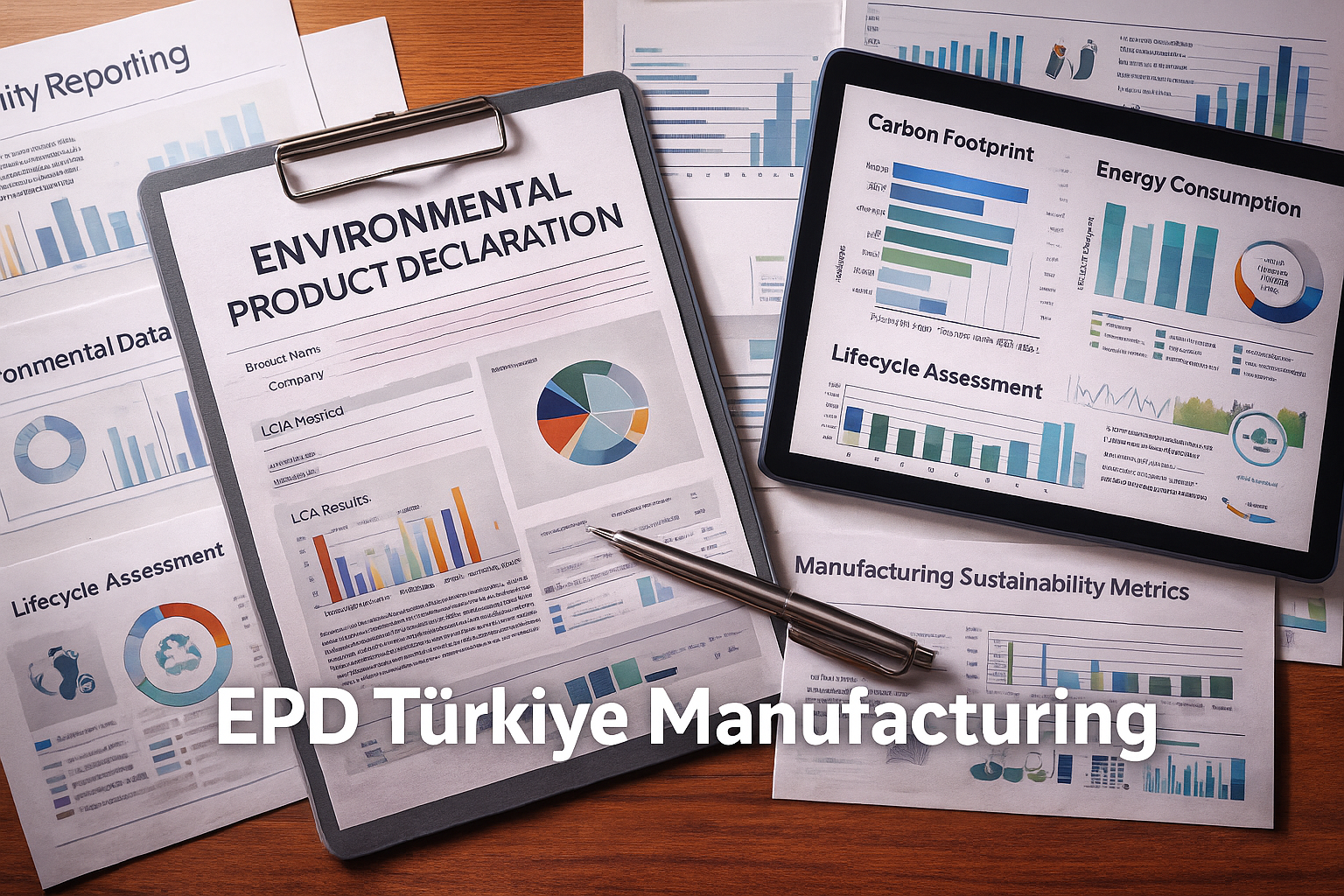 Horizontal image showing EPD data, LCA charts, and sustainability metrics for Türkiye’s manufacturing sector.