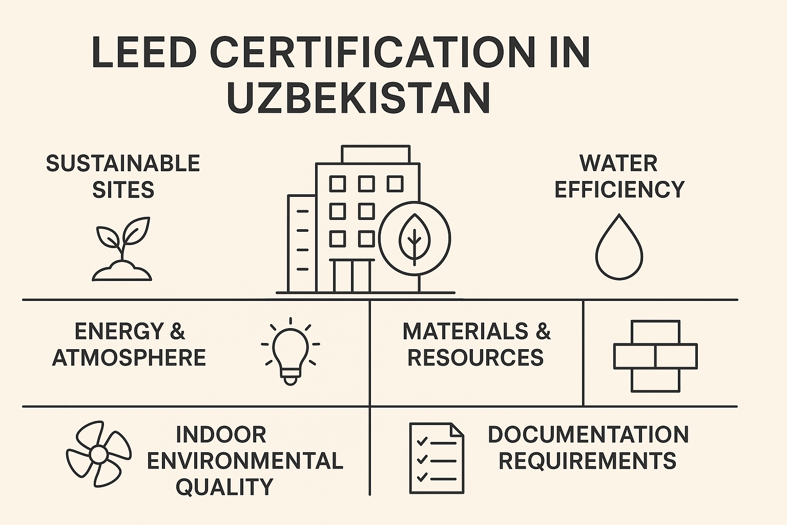LEED certification process and sustainable building requirements in Uzbekistan