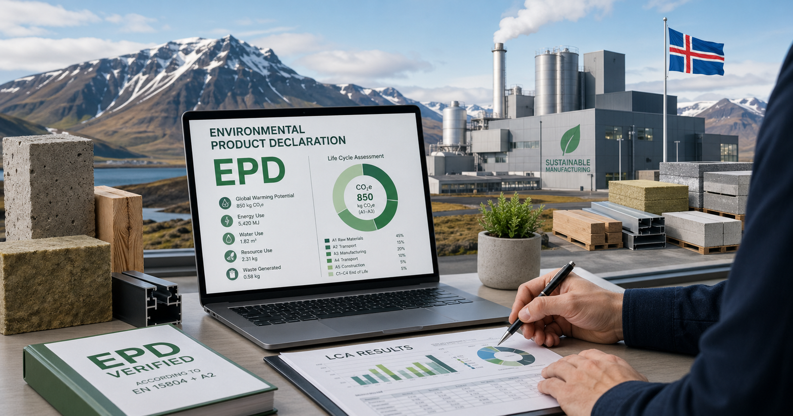 EPD Consultant in Iceland reviewing product life cycle data for verified environmental declaration