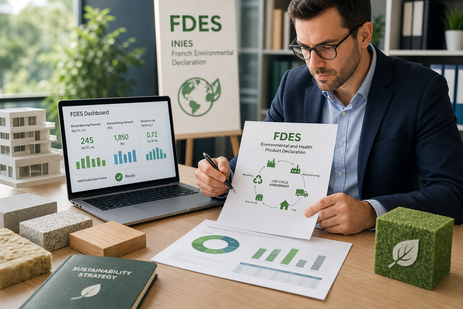 FDES Certification Consultant reviewing lifecycle data for construction product declarations
