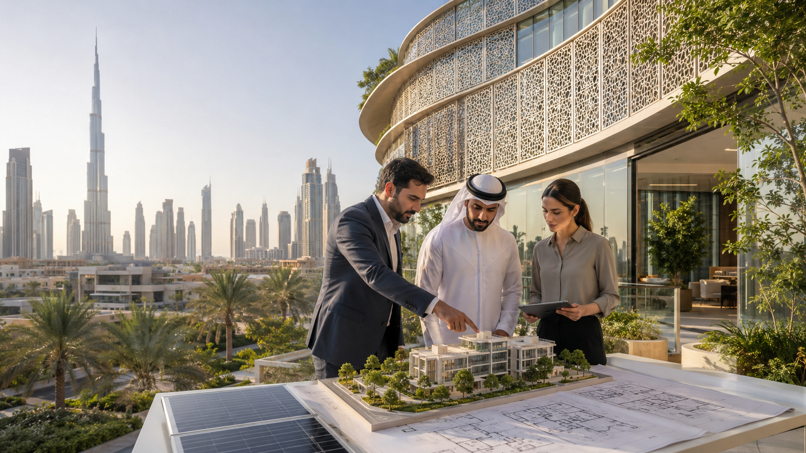 LEED Consultant Dubai team reviewing sustainable building documentation