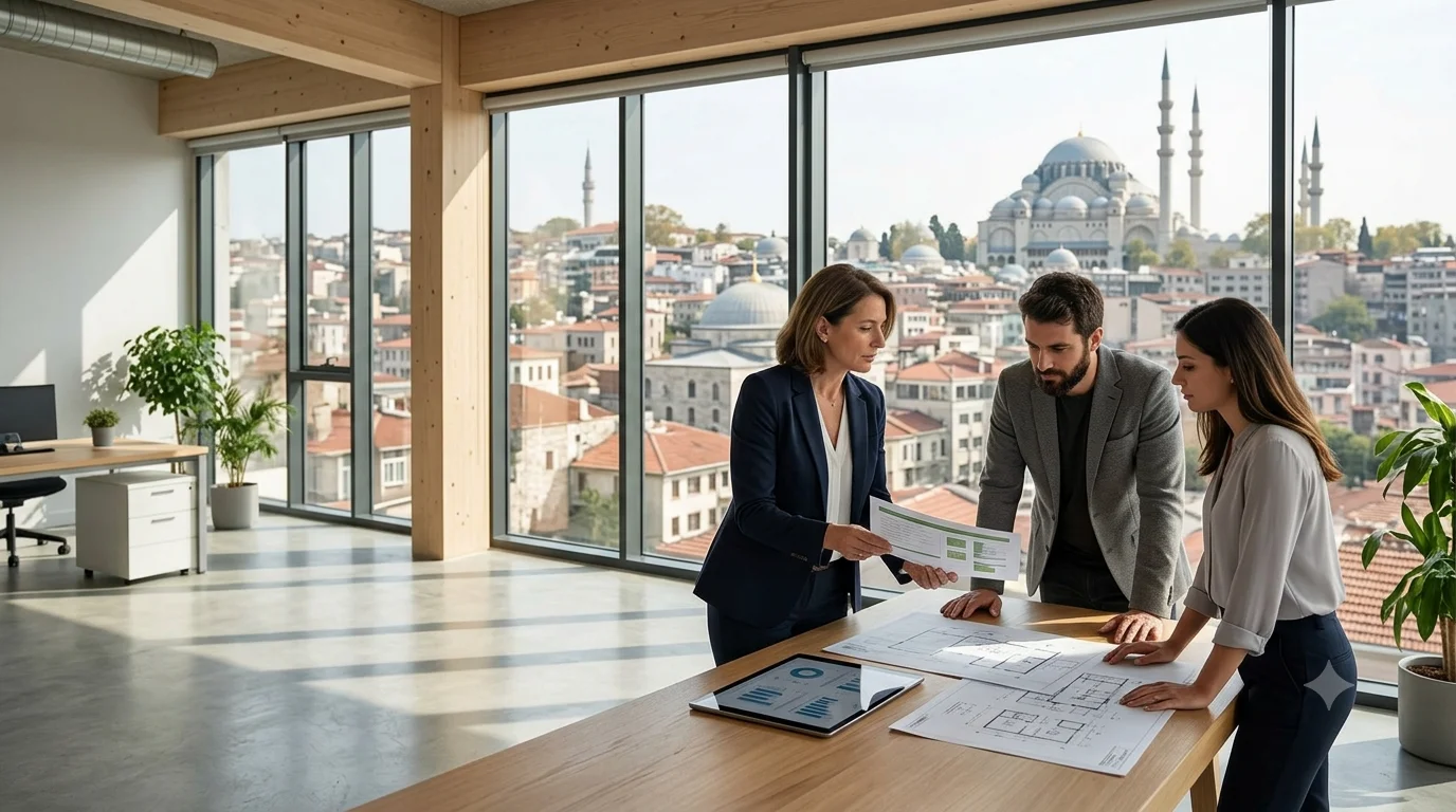 LEED Consultant Suleymaniye team reviewing sustainable building certification plans