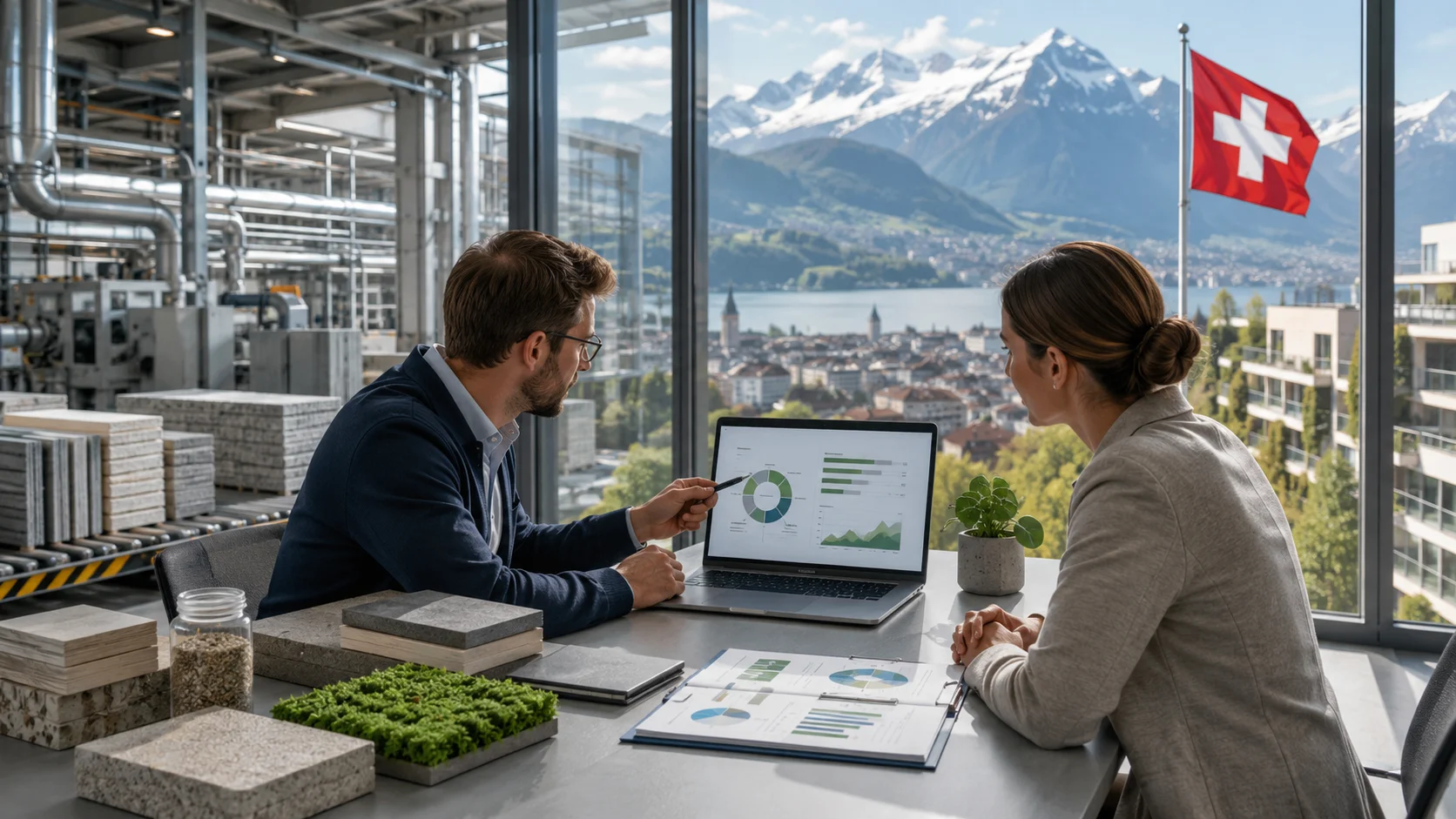 EPD Consultant in Switzerland reviewing product life cycle data with a Swiss manufacturer