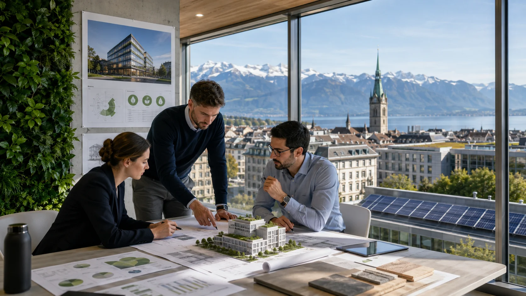 LEED Consultant in Switzerland reviewing a sustainable commercial building project