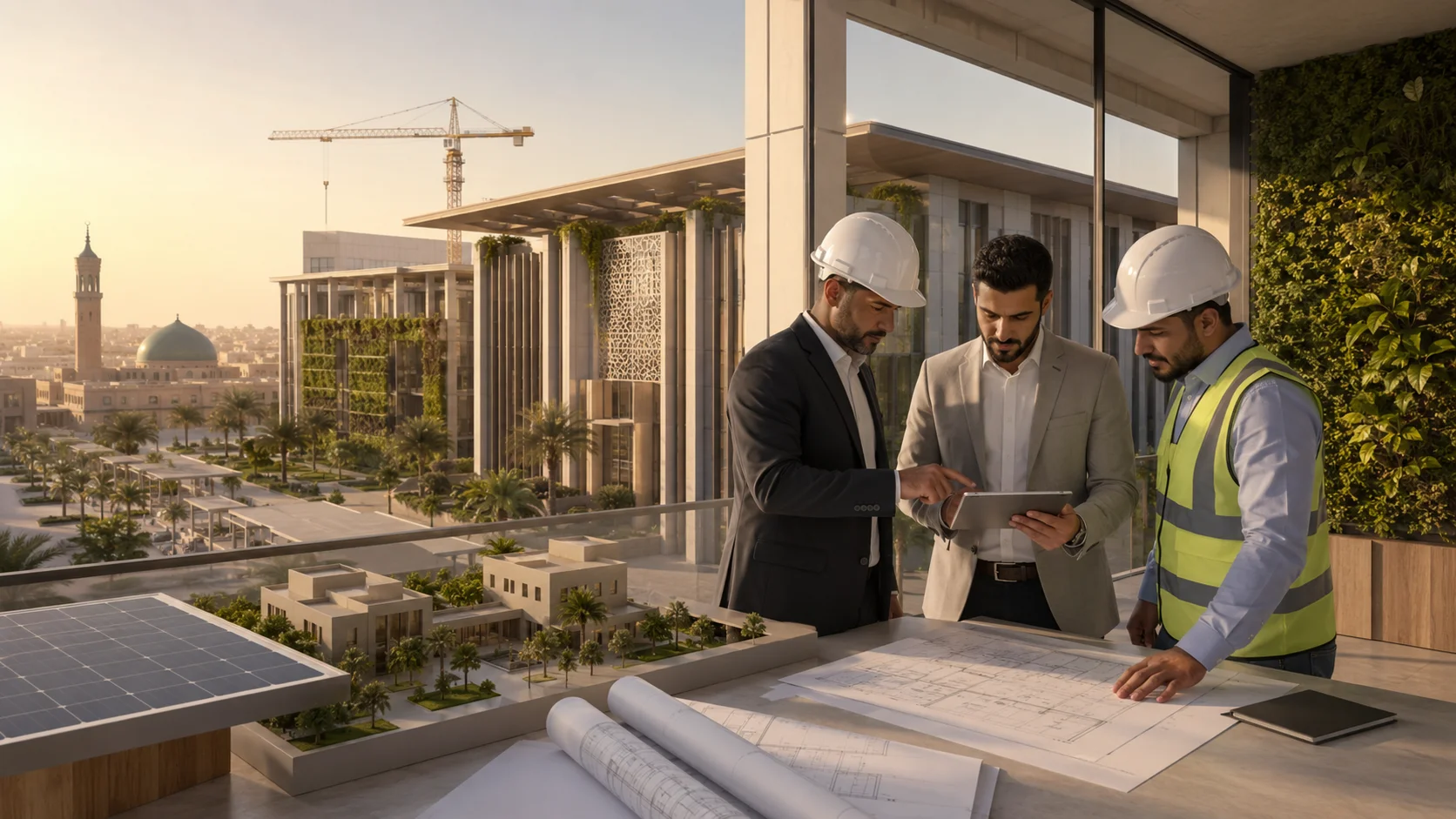 LEED Consultant in Iraq reviewing sustainable building strategies with an engineering team