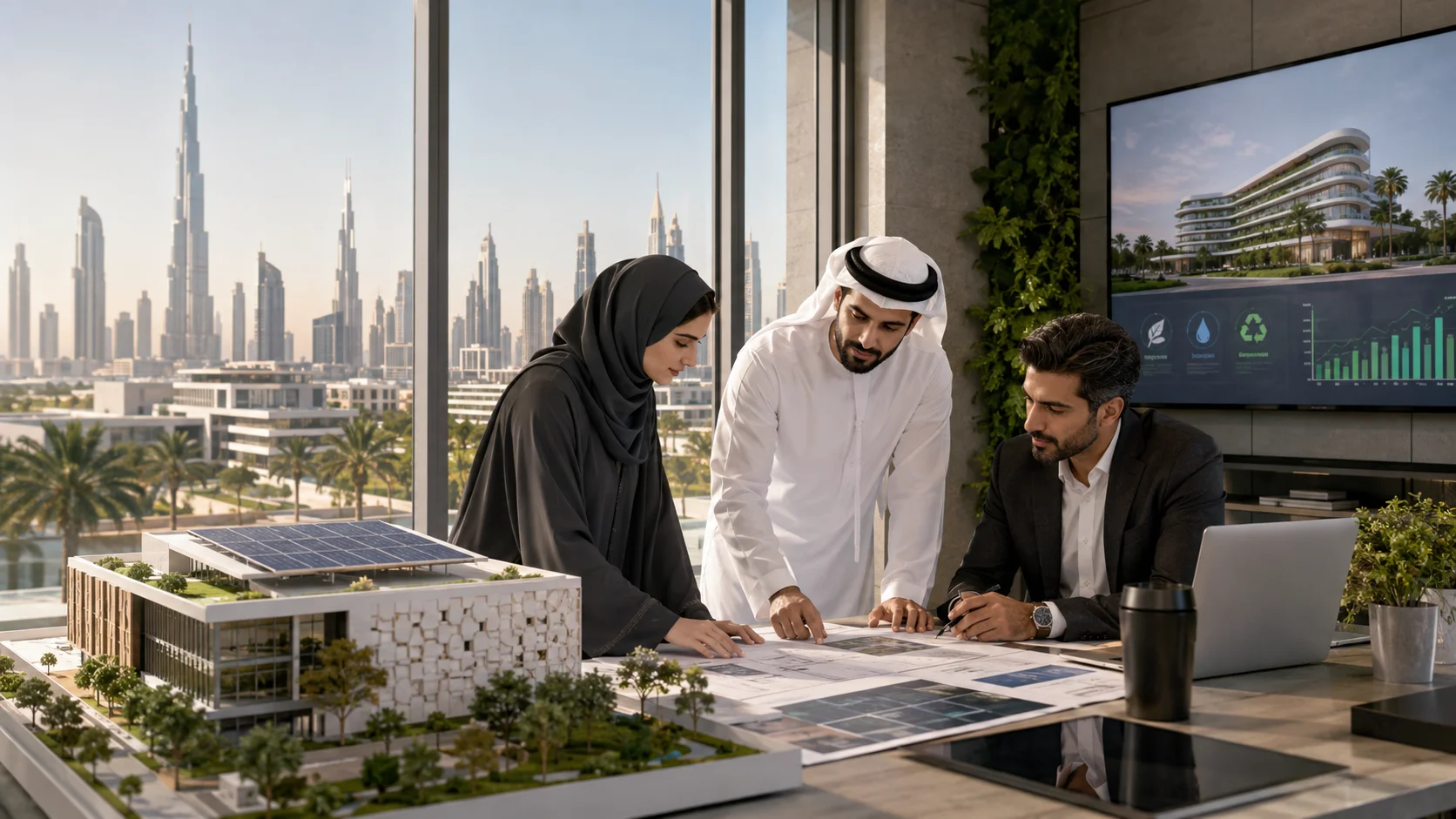 Middle East LEED Consultant reviewing a sustainable building project in Dubai