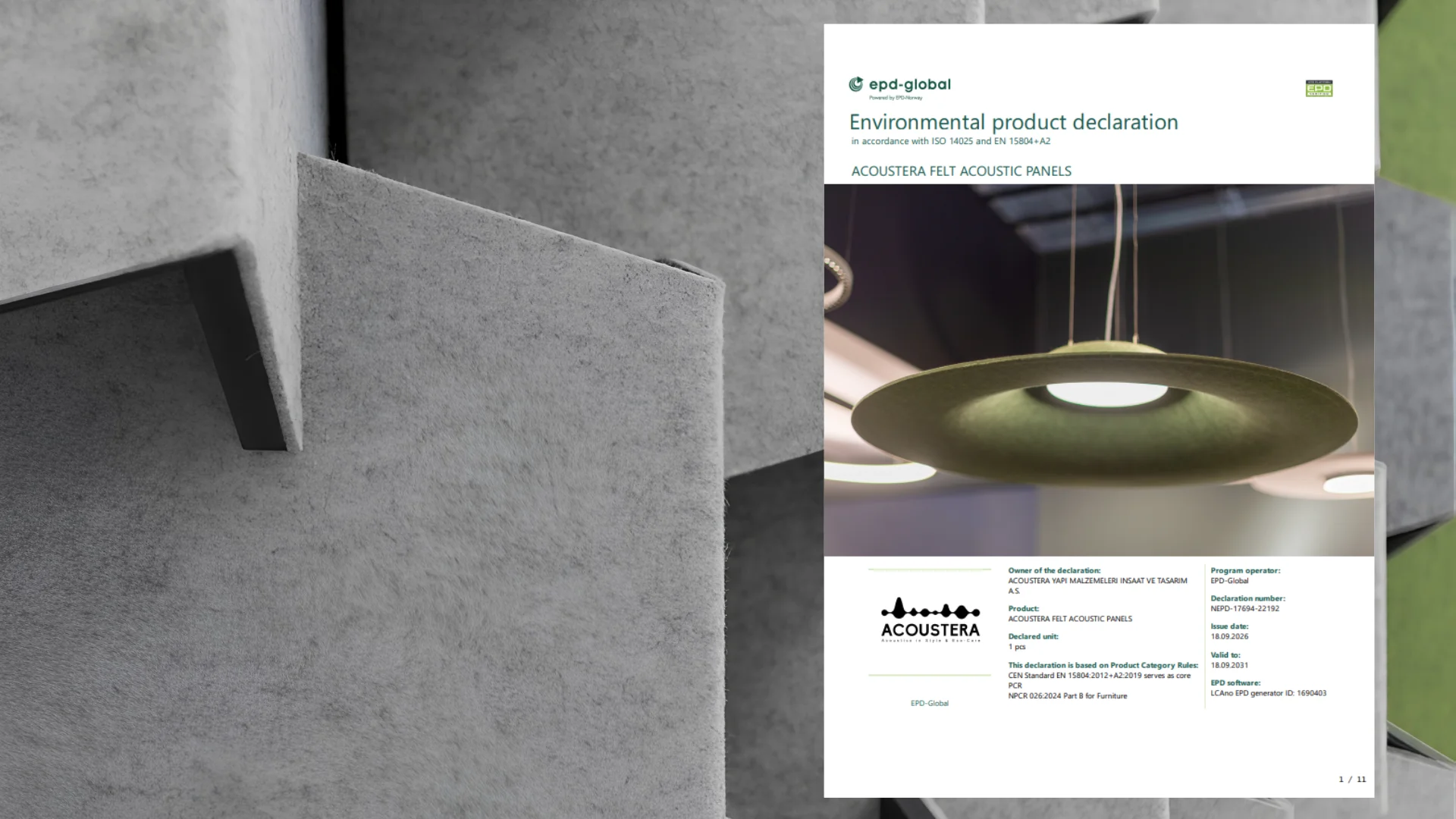 Acoustic Panel EPD for Acoustera Felt and Pluffy Felt panels